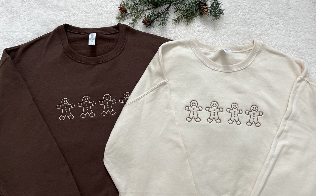 Gingerbread Men Embroidered Sweatshirt | Christmas Crewneck | Holiday Gift | Cozy Brown Sweatshirt | Festive Lounge Wear