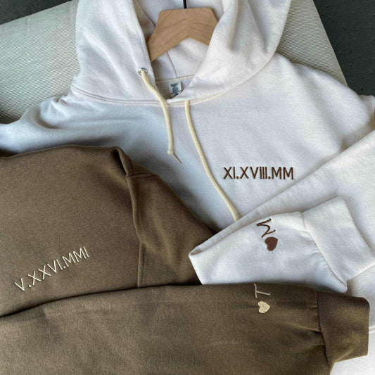 Roman Numerals Hoodie with Personalized Sleeve Initial - ZEN l'atelier