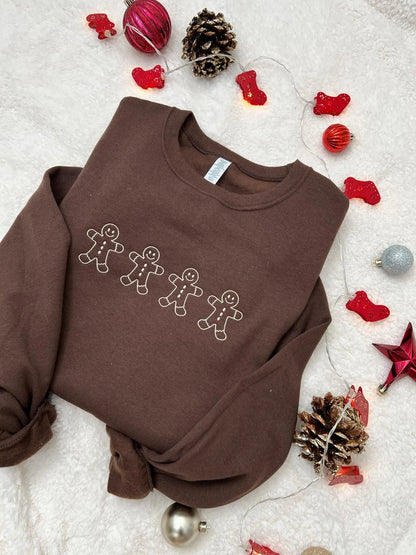 Gingerbread Men Embroidered Sweatshirt | Christmas Crewneck | Holiday Gift | Cozy Brown Sweatshirt | Festive Lounge Wear