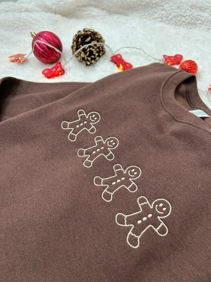 Gingerbread Men Embroidered Sweatshirt | Christmas Crewneck | Holiday Gift | Cozy Brown Sweatshirt | Festive Lounge Wear