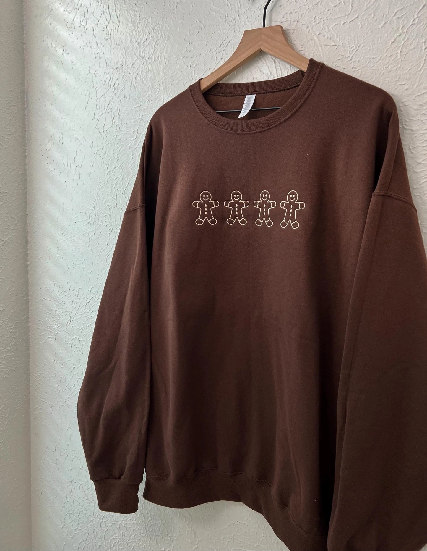 Gingerbread Men Embroidered Sweatshirt | Christmas Crewneck | Holiday Gift | Cozy Brown Sweatshirt | Festive Lounge Wear